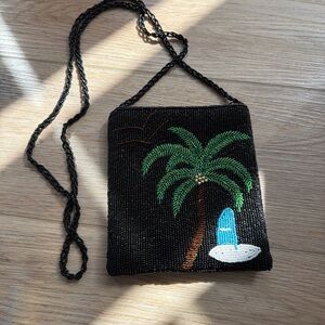 Beaded Palm Tree Crossbody Bag - Black & Green